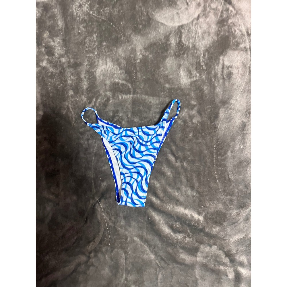 Womens Blue White Swirl Psychedelic Wave High Cut Bikini Bottoms Size M